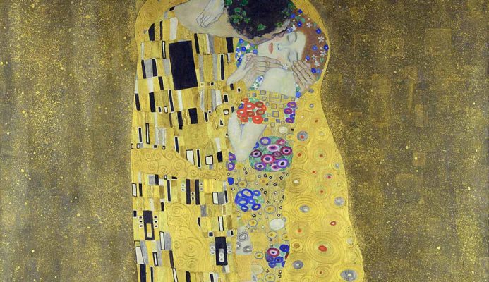 Gustav Klimt. Il bacio 1907–1908, (dettaglio), 180X 180 cm. Tecnica: Colore ad olio, foglia oro. Österreichische Galerie Belvedere, Vienna